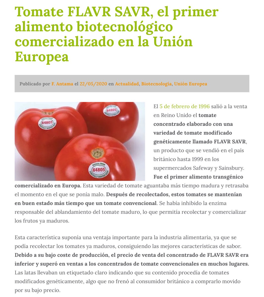 IBMCP's tweet photo. Se cumplen 25 años de #OMGs y @fundacionantama va a recorrer los principales momentos de la #biotecnología agraria🇪🇺en 
#25AÑOSOMGSUE
🍎 El #tomate FLAVR SAVR fue el primer cultivo #transgénico comercializado en la UE🇪🇺
Aquí su recorrido👇
https://t.co/vReqxQungb https://t.co/YJhOBQIFB3