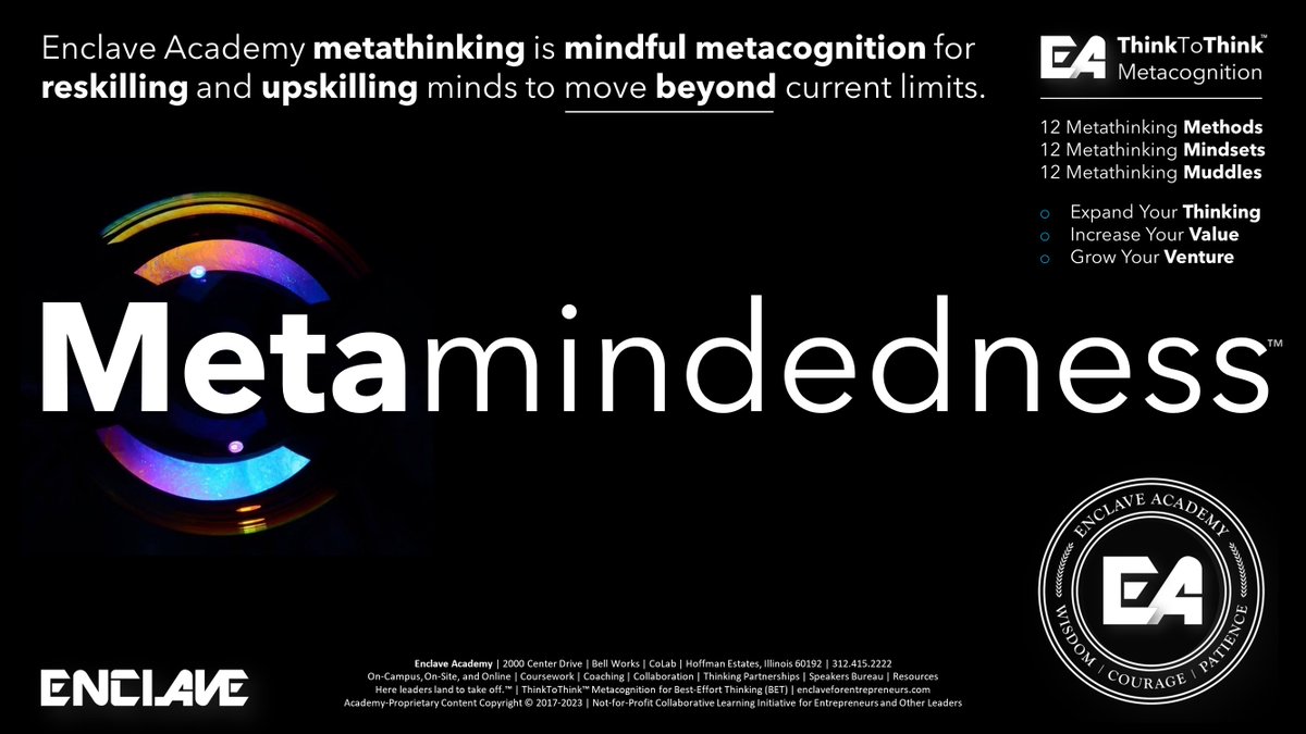 JohnRDallasJr's tweet photo. "Meta" as a prefix signals movement "beyond."

#Metacognition is "thinking about thinking" — to move beyond risky simplistic thinking.

Being #metaminded means you are committed to moving your #thinking beyond "default autopilot."

#ThinkToThink™ for #BestEffortThinking (BET). https://t.co/kupTHbeDfa