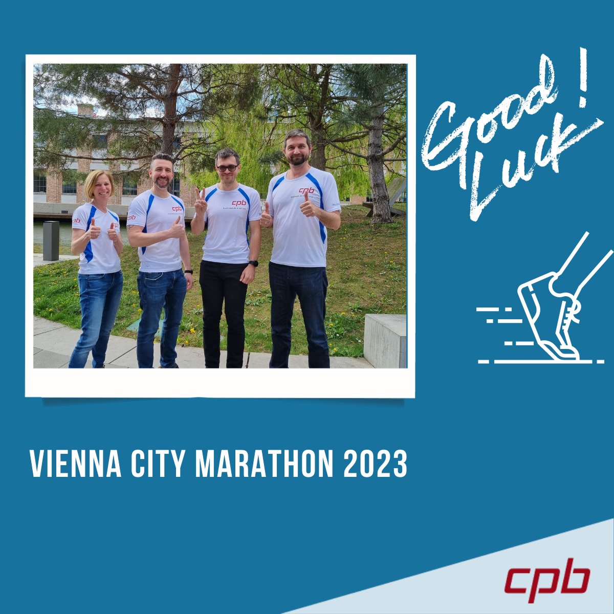 Wir wünschen den  LäuferInnen beim heutigen Vienna City Marathon alles Gute und viel Erfolg! 

Heuer ist die CPB beim Staffellauf, als auch beim Halbmarathon vertreten.

#werarecpb #viennacitymarathon #laufenalsteam