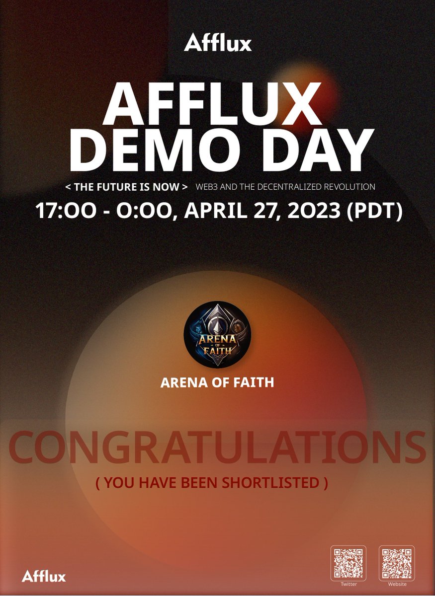 ACP_AOF's tweet photo. 🥳Excited to announce that Arena of Faith has been selected by @Afflux_con Afflux Demo Day 

📅Time: 17:00 - 0:00,  April 27 , 2023(PDT)

💥See you!
#AOF #Demo #Afflux #P2E #Web3gaming #GameFi https://t.co/D2wG1baslm