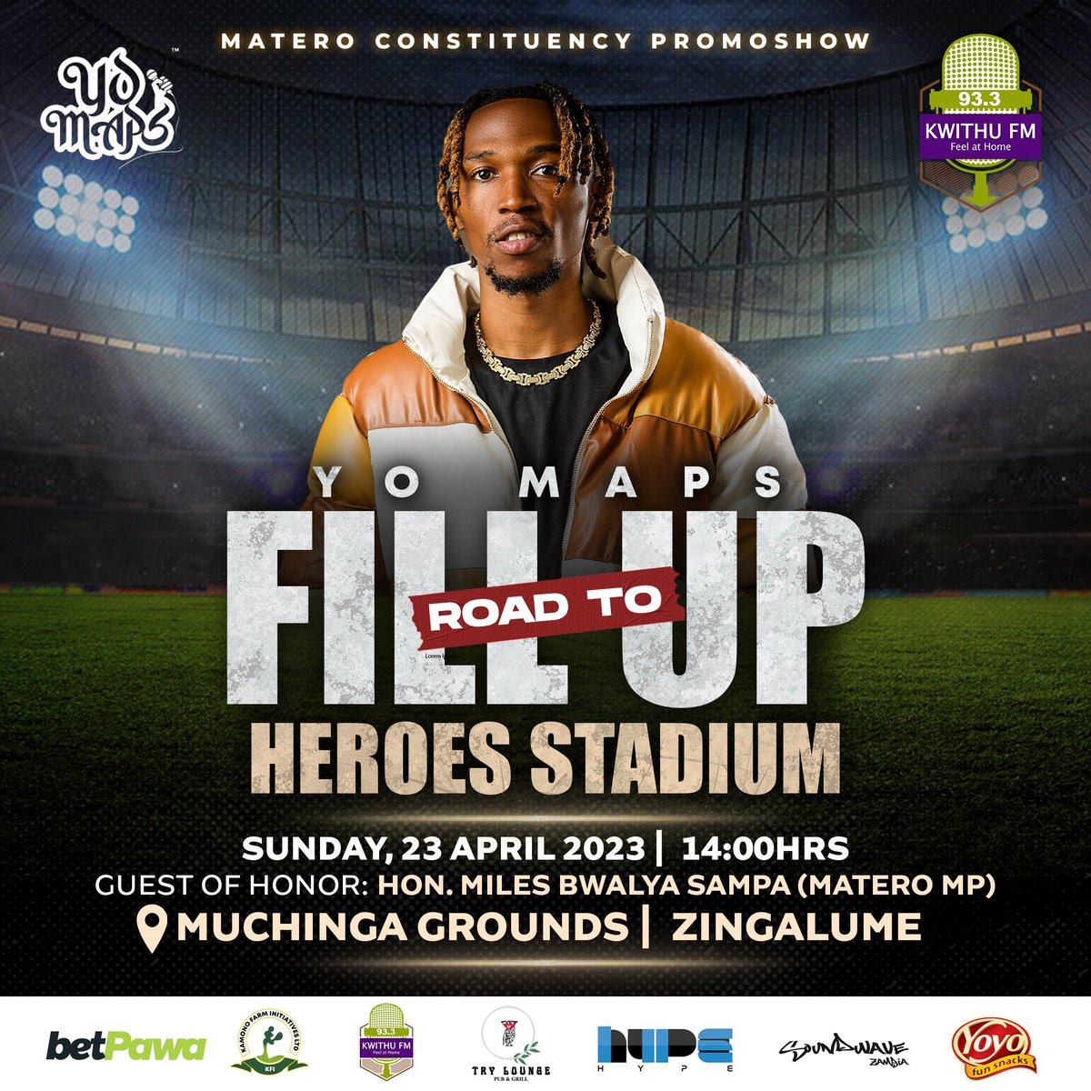 ChimwasuChaks's tweet photo. Road to #FillUpHeroesStadium matero Activation today with @YoMapsofficial and our guest Matero MP Hon. @MilesSampa2
Tickets are available in all Shoprite outlets countrywide.
#fillupheroesstadium
#tryagain
#27thMay2023
#KwithuFm
#international
#33DaysLeft https://t.co/vn9v2EZrXX