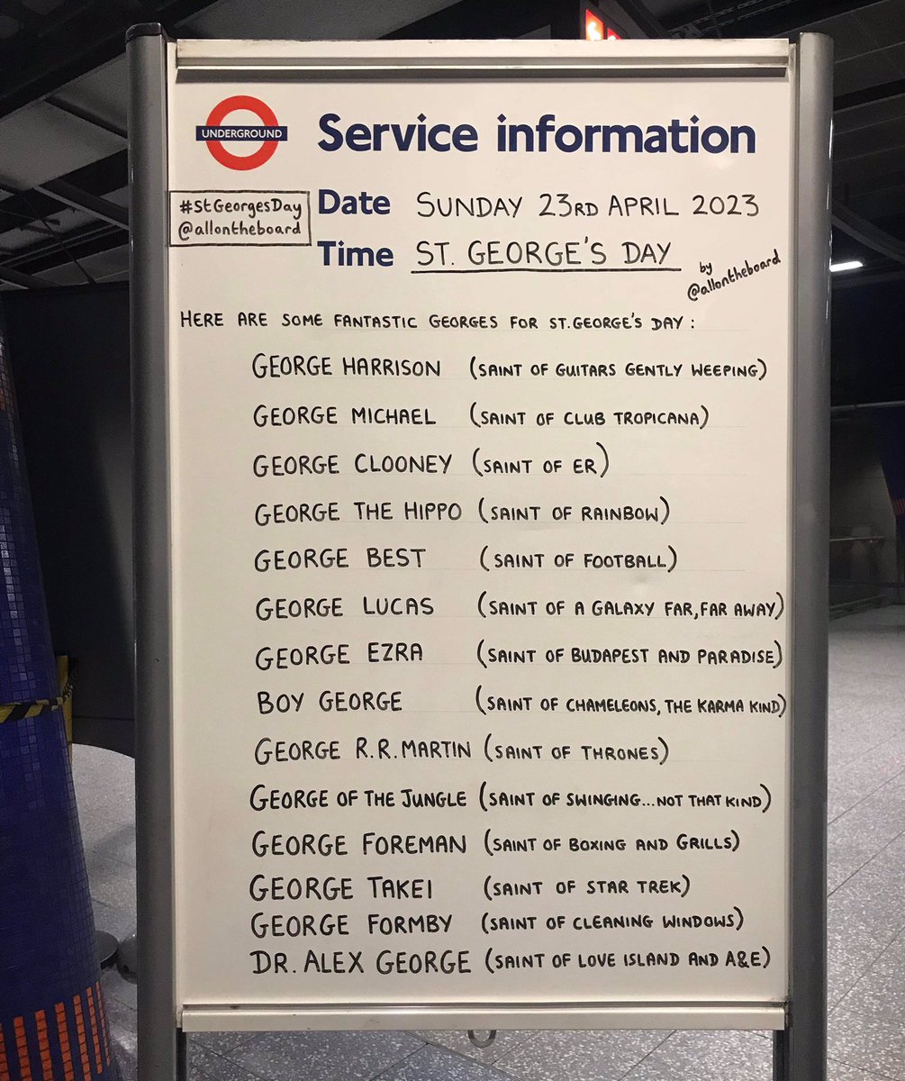 allontheboard's tweet photo. Happy St. George’s Day. Hope you have a great day whatever you’re doing. Here’s a list of some fantastic Georges. Feel free to add your own Georges too. 

#StGeorgesDay #StGeorge #George @allontheboard https://t.co/tBkRCZn1YQ