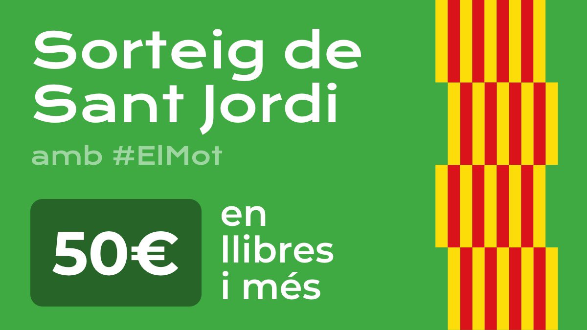 WordleCAT's tweet image. 🌹 SORTEIG DE SANT JORDI 🌹

Guanya una targeta de 50 € per gastar en llibres i més!

Per participar en el sorteig has de:
• seguir a @WordleCAT i fer RT
• compartir la jugada amb el hashtag #SantJordiElMot (sense espòilers)
• etiquetar algú amb qui compartiries la lectura.