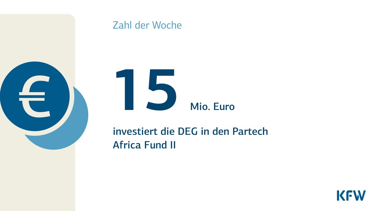 KfW's tweet photo. Die #KfW Tochter @deginvest_DE investiert 15 Millionen Euro in den #Partech Africa Fund II. 👏  

Die Investition erleichtert jungen afrikanischen #Technologieunternehmen den Zugang zu langfristigen Finanzierungen.  

👉 Mehr dazu im #KfWStories Magazin: https://t.co/jAvMimFGOH https://t.co/2xazSfKAYP