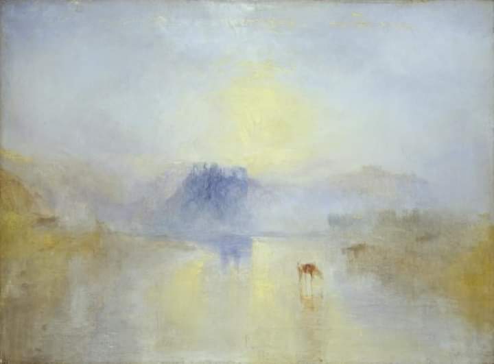 A419's tweet photo. Not only Shakespeare, but also J.M.W. TURNER, b. 23 April (1775). Also remembering Bert Irvin. In 1969 he inaugurated an annual celebration of Turner’s birthday. Pics: Turner, Norham Castle, Sunrise c1845; Bert Irvin with silhouette of Turner by Ruskin; Bert Irvin, Cathay, 1979 https://t.co/96HumZAohu