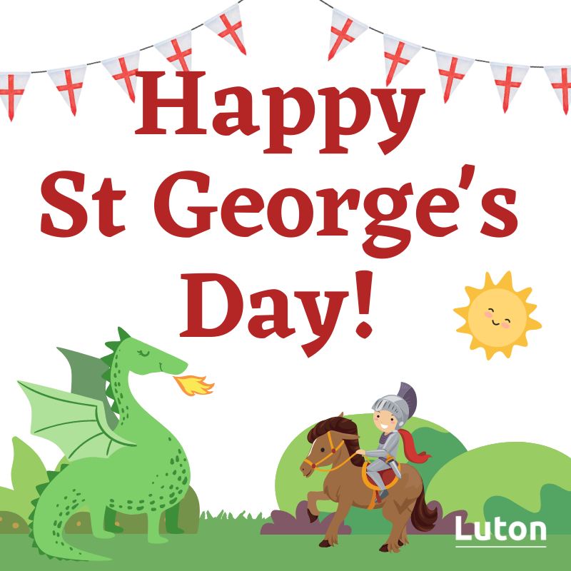 lutoncouncil's tweet photo. Happy St George's Day Luton! 

We hope to see you at Wardown Park from 11am-4pm for our St George's Day celebrations 🎉🐉🎺 https://t.co/7IYRLNu22o