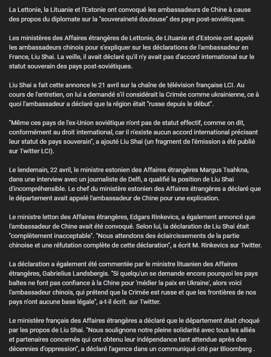 Vladivoscope's tweet photo. La #Lettonie, la #Lituanie et l'#Estonie ont convoqué les ambassadeurs de #Chine à cause des propos du diplomate sur la "souveraineté #douteuse" des pays post-soviétiques.
https://t.co/ePd6WKnkZm https://t.co/qZ0KHvW8dm