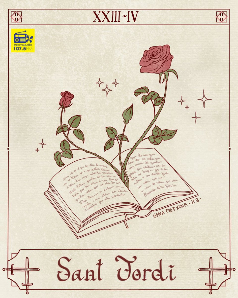 Bona Diada de Sant Jordi. Llegir ens fa lliures! Som i serem la ràdio cultural dels Països Catalans. Il·lustració: Gina Petxina. 107.5 FM (Girona)