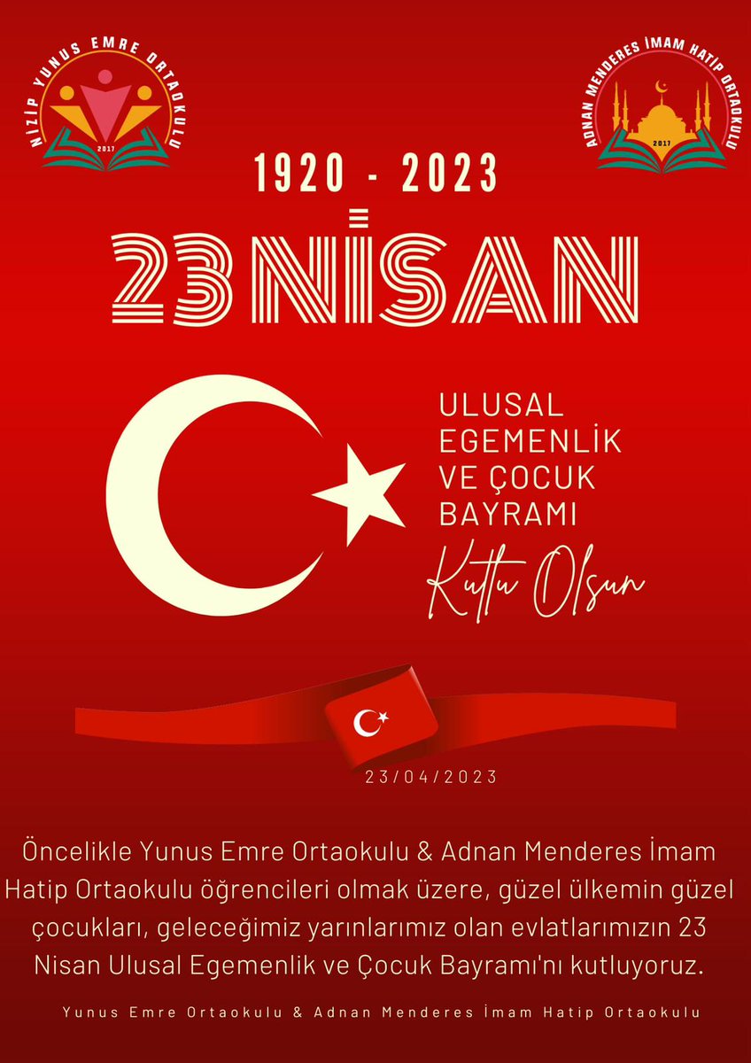 23 Nisan Ulusal Egemenlik ve Çocuk Bayramı'nı kutluyoruz.