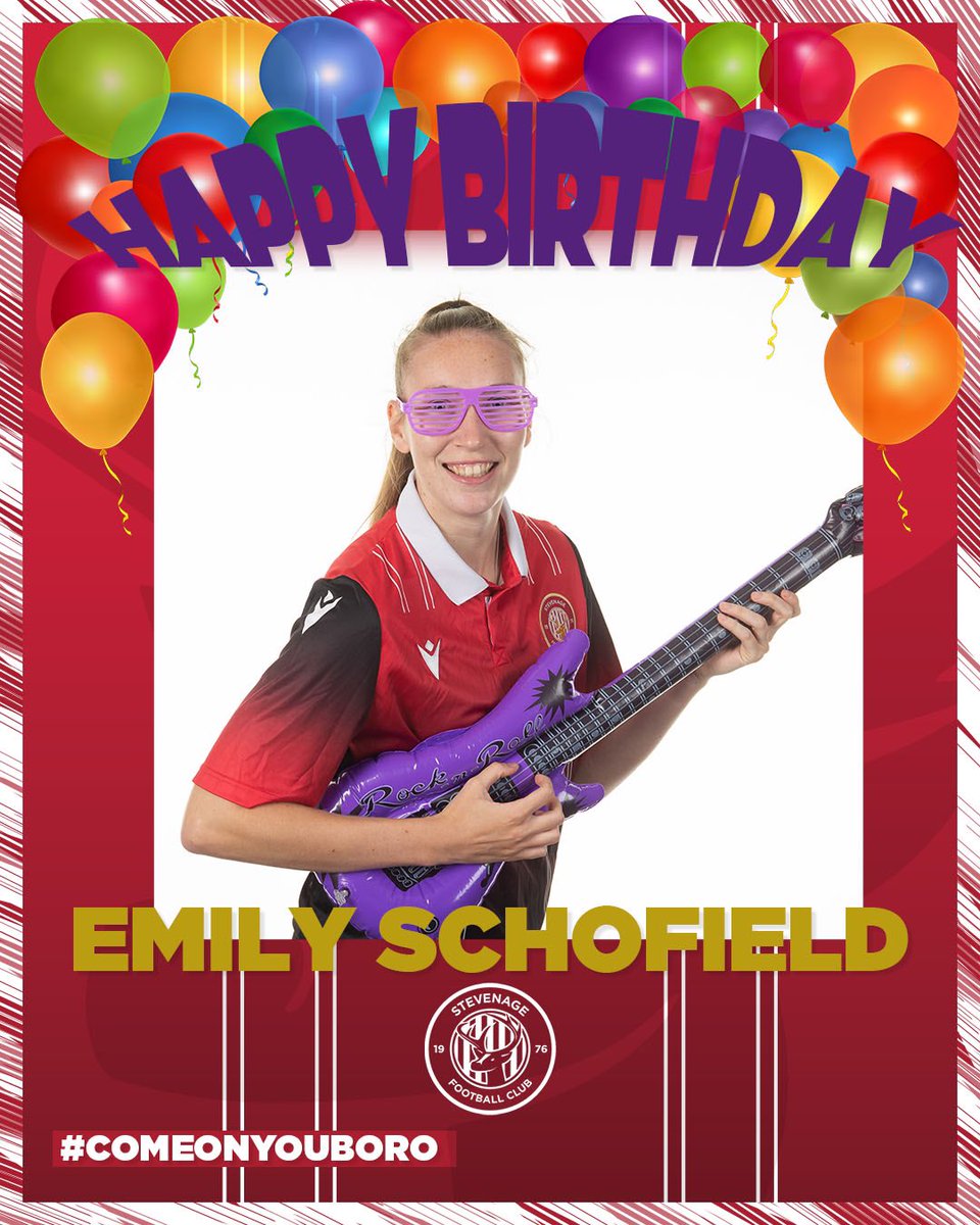 StevenageFCW's tweet photo. Everyone at SFCW would like to wish one of our own, @emilyscho9, a very happy birthday! Hope you have a great day, Schofe 🥳🥳 #TogetherForBoro 🔴⚫️ https://t.co/iZq9p0jG34