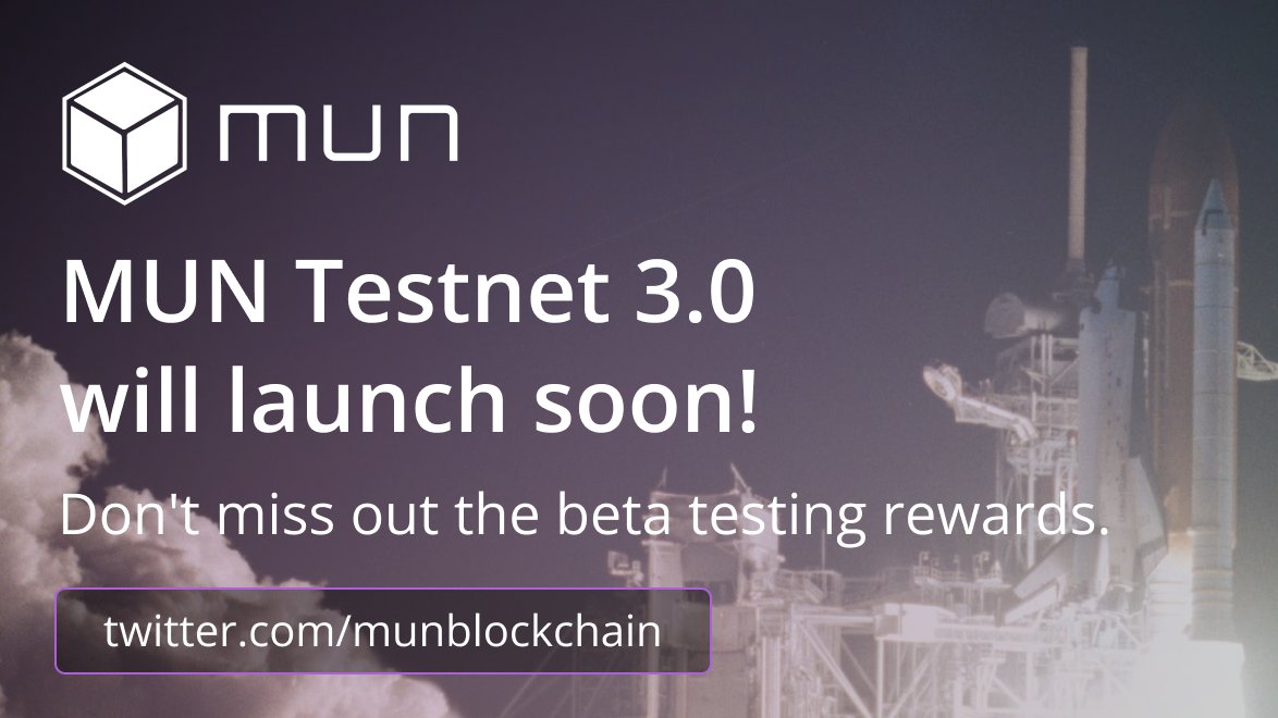 munblockchain's tweet photo. 🎉 Exciting news! MUN Testnet 3.0 is launching soon, and you'll have the chance to beta-test some amazing new features, including our rektdrop, stakedrop, lockdrop, and mission airdrop. Oh, and did we mention there's a $50,000 $MUN rewards pool for all beta testers? #ToTheMUN https://t.co/JDAs2pwg7B