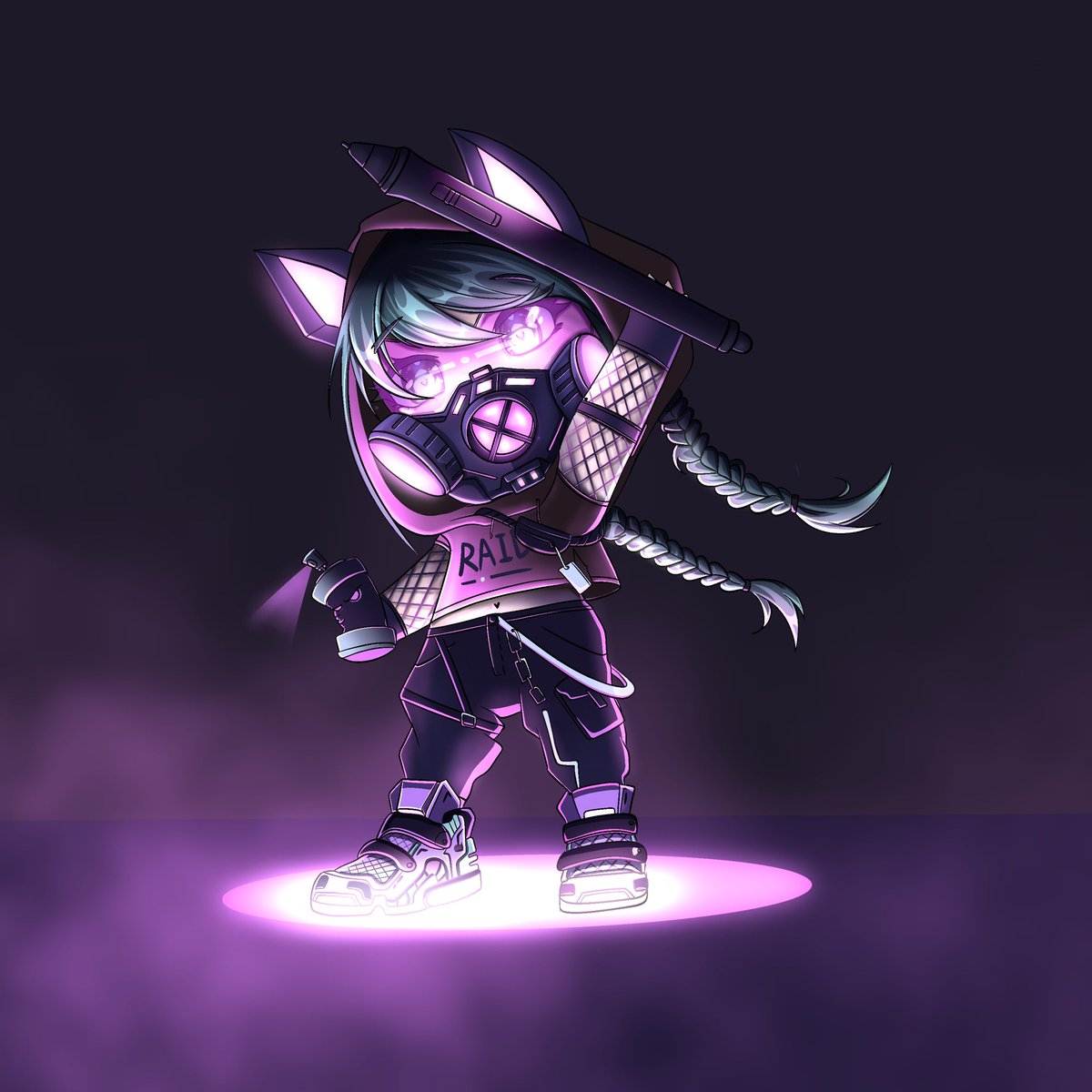Hey <a href="/creatordaocc/">CreatorDAO 🌈 Co-Create the Future</a> !
I love the idea of <a href="/raidxyz/">RAID Art</a> so I wanted to participate in Mascot Event. 
I used other colors (I love some cyberpunk vibe) and had a lot of fun while creating this one🥳
 It also was one of my first Chibis so it was useful experience !
#RaidxyzMascotContest