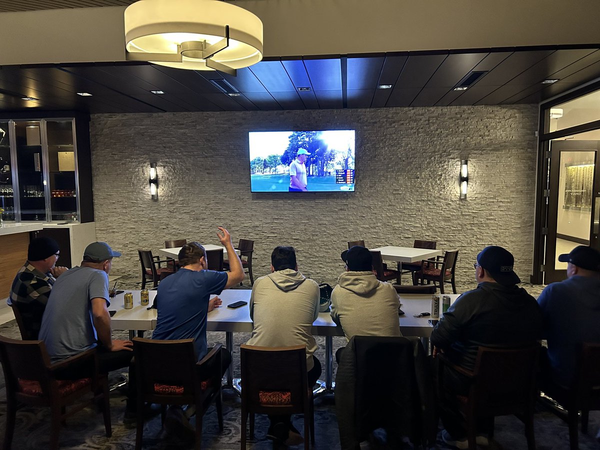 breezybend's tweet photo. Fun watch party @breezybend cheering on @A_Cockerill as he looks for his 1st @DPWorldTour win! https://t.co/rbSFF0cCIS