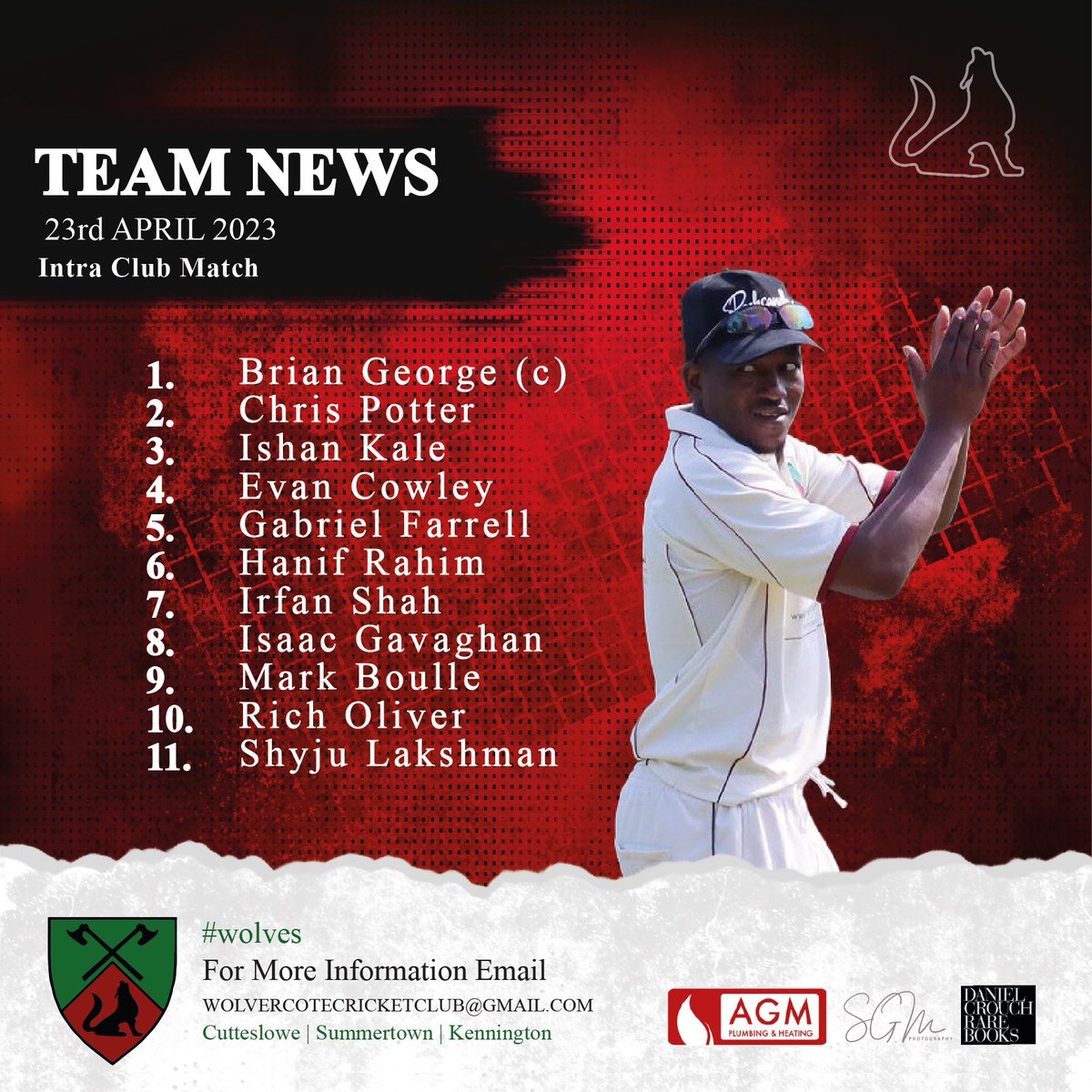 🔊It’s Match Day

The season finally gets underway 🎉

🤝Intra Club: Babbs 🆚 George 🏏

*not in batting order 

#wolvercote #wolves #summer #cricket #oxford #oxfordshire