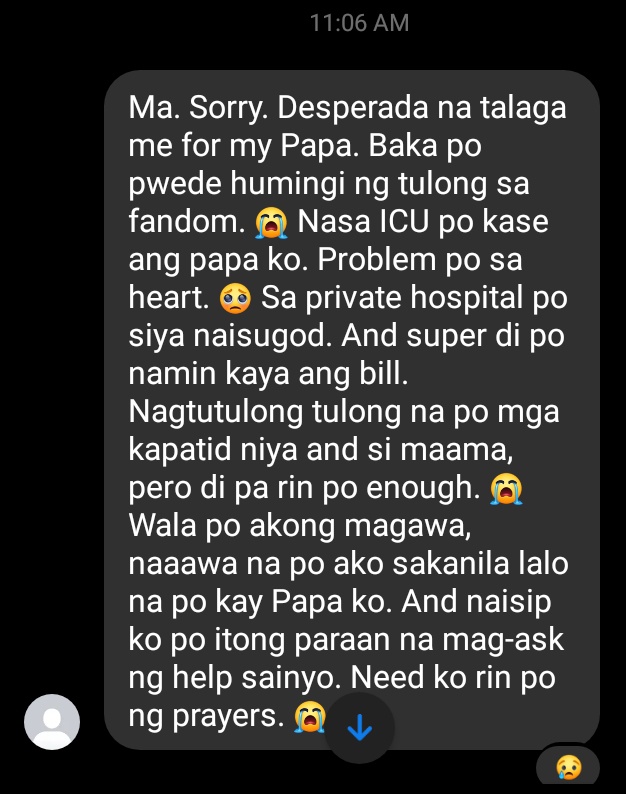 mOmmacHristina5's tweet photo. Helping a little sister/anak/co-fan 🥹

The father of @vebsmongfangirl is currently in ICU because of heart problems. Baka lng po may gustong mag abot ng tulong paki DM nlng po ako.

Big or small, your help will surely appreciated 💙

We also need your prayers po! 🥹
Thank you. https://t.co/FPUjsOpddj