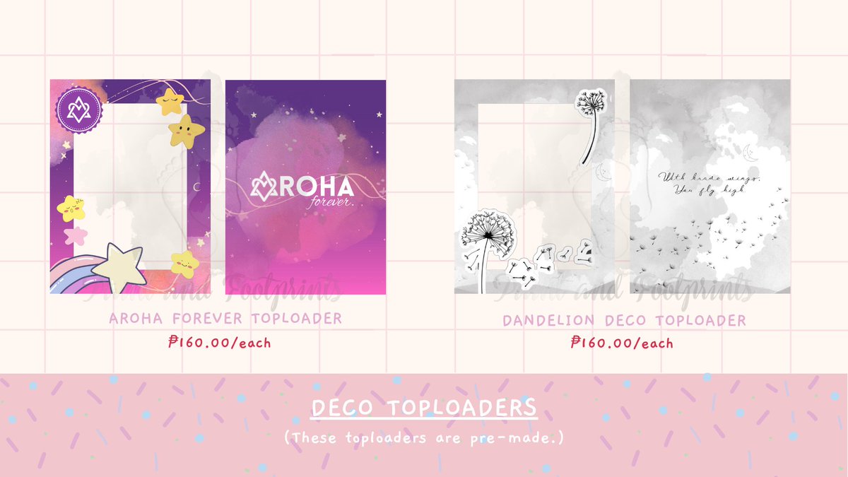 paintnfootprint's tweet photo. WTS/LFB:
Astro-Aroha Inspired Deco Toploaders.
Will be releasing more designs soon. Buy your favs PCs with a new home. Also posting on this thread some actual photos of the ones I already made.
Get Customized with us. β₯
#PaintandFootprints #DecoToploaders #ASTRO #AROHA https://t.co/IUrpKlTUwk