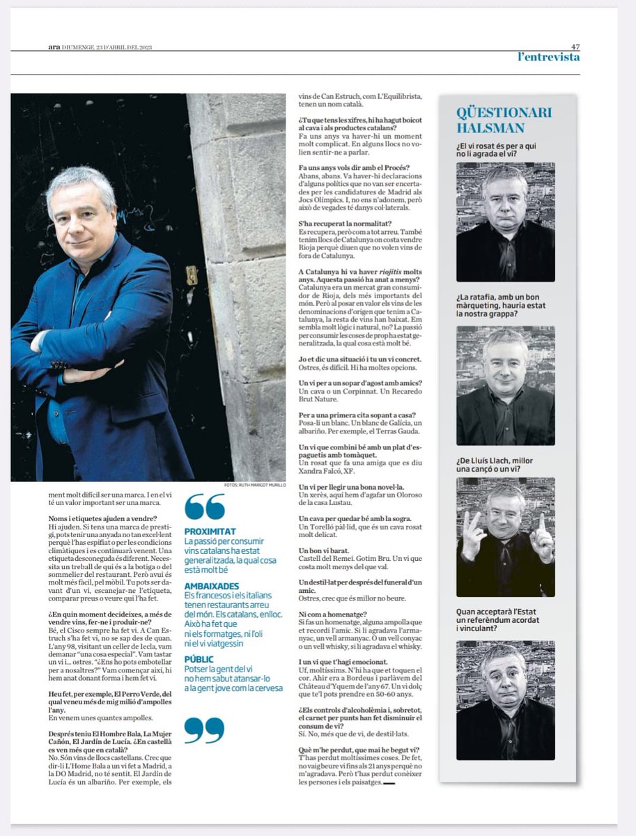 “Si no has begut mai vi t’has perdut conèixer les persones i els paisatges”. Avui, entrevista de Xavier Bosch a Quim Vila al diari ARA bit.ly/3mZH9JS