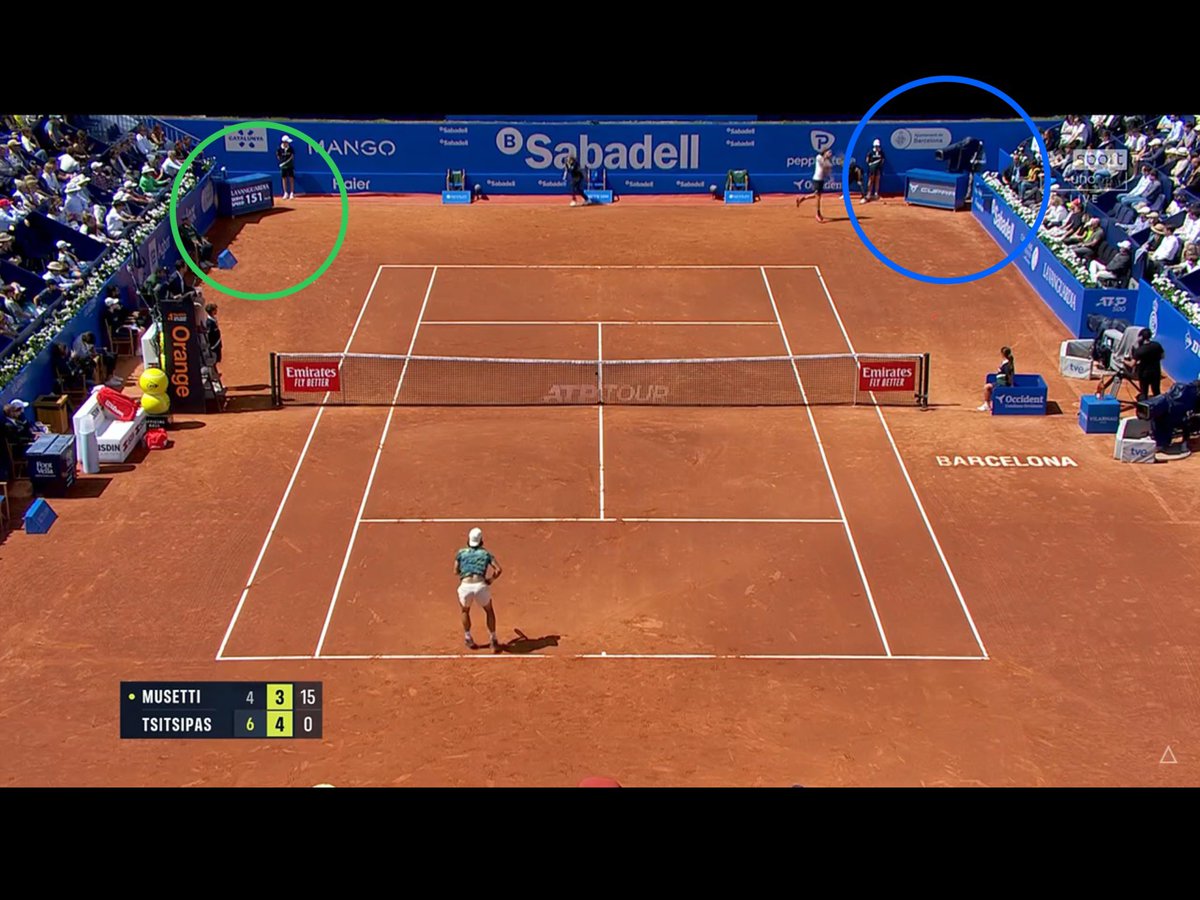 WennerGatta's tweet photo. #ATPBarcellona 🔎
Sulla destra ⭕️ il tabellone riporta dapprima il #serveclock, per poi lasciar spazio durante lo scambio a uno sponsor 🔵.
Sulla sinistra invece compare la velocità del servizio 🟢.
Nessuna traccia della durata del match 🤷🏻♂️ https://t.co/8ilTvFf4p9