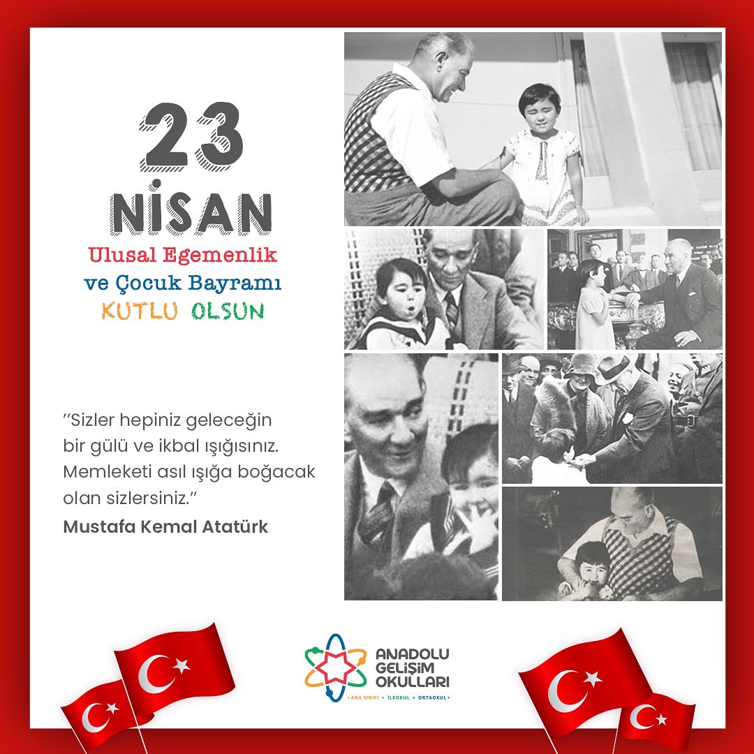 agocomtr's tweet photo. ‘‘Sizler hepiniz geleceğin bir gülü ve ikbal ışığısınız. Memleketi asıl ışığa boğacak olan sizlersiniz.’’
Mustafa Kemal Atatürk

#Anadolugelişimokulları #23Nisan https://t.co/lQ697XbkDB