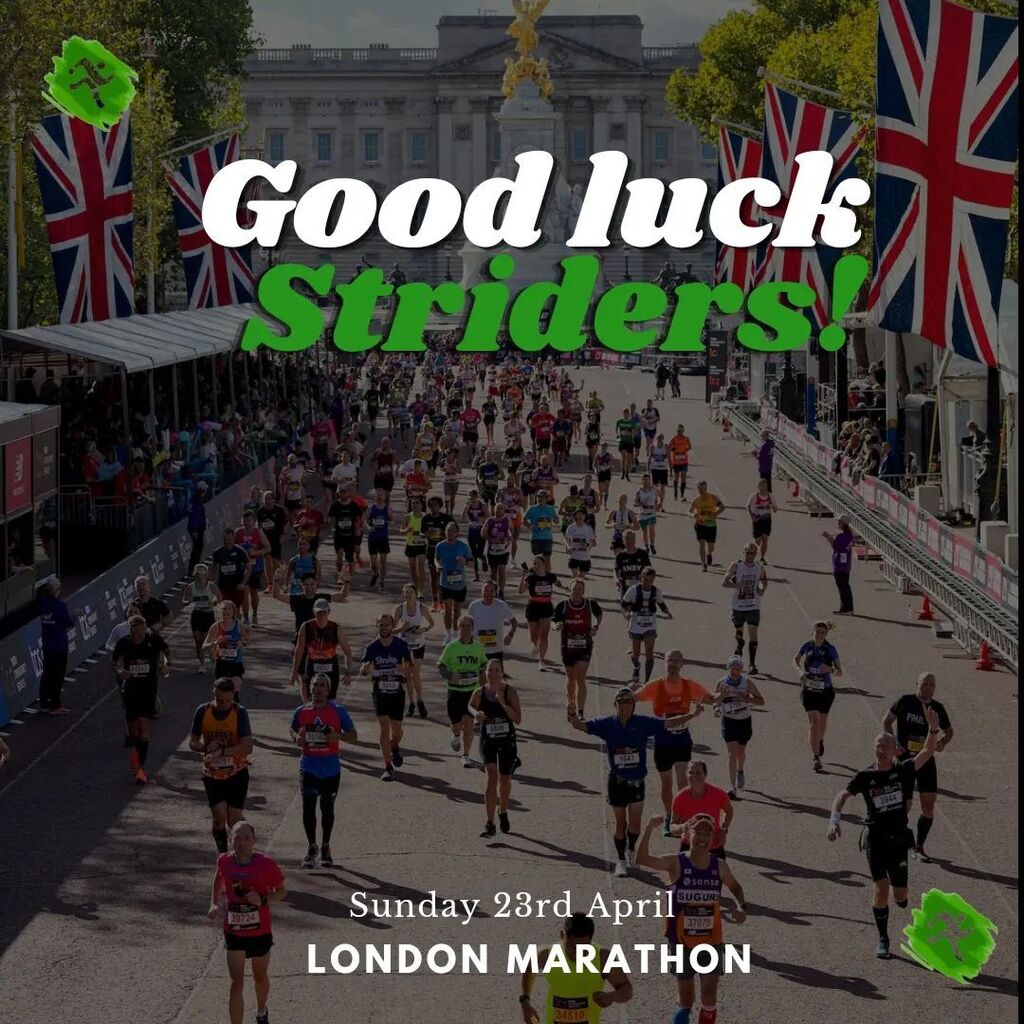Best wishes to the Striders crew taking on the London Marathon today, go well and enjoy the atmosphere!

We're rooting for you guys! 🏃‍♀️🏃‍♀️🏃‍♂️🏃

#teamstriders
#londonmarathon instagr.am/p/CrXtpfJNxtv/