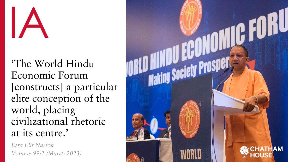 Civilizational rhetorics are used by nationalist business circles in 🇮🇳, such as the understudied World Hindu Economic Forum, to construct business strategies centered on neo-liberalism.

Read @ee_nartok's article for more > doi.org/10.1093/ia/iia…