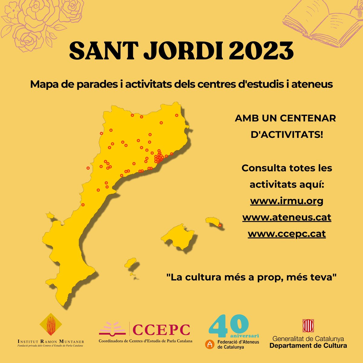 📣L'IRMU, la <a href="/AteneusCat/">Federació d'Ateneus de Catalunya</a> i la <a href="/ccentresestudis/">Coordinadora Centres d'Estudis de Parla Catalana</a> celebrem la diada plegats!

👥La cultura més a prop, més teva! Amb 100 activitats de centres d'estudis i ateneus federats.

👉Consulteu el mapa interactiu: ja.cat/NqMi1

ℹ️ irmu.org

#SumarPerMultiplicar