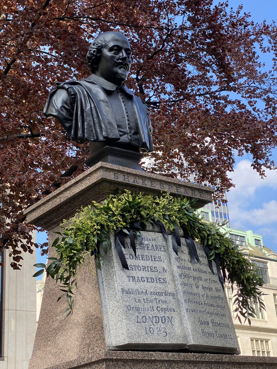 As well as being #ShakespearesBirthday, today is also Folio Day! 🥳

To celebrate Shakespeare’s 459th birthday and the 400th anniversary of his First Folio, we laid a garland on the John Heminges and Henry Condell Memorial in Love Lane. #Folio400