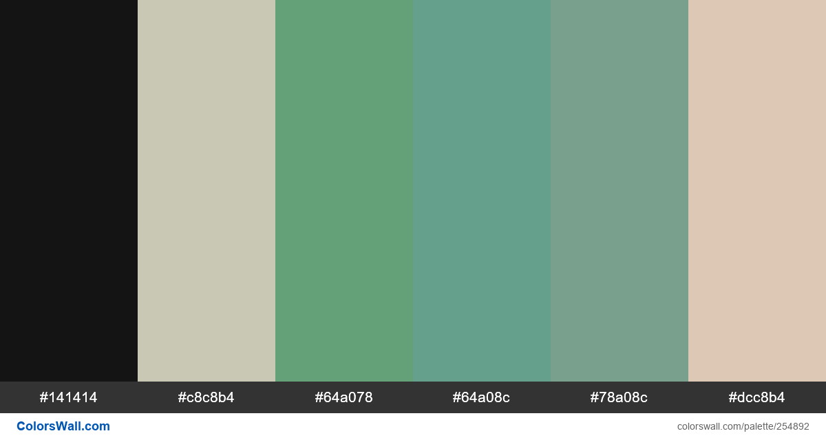 colorswall's tweet image. Libraries texture mid century illustration colors palette #141414, #c8c8b4, #64a078, #64a08c, #78a08c, #dcc8b4 #colors #palette colorswall.com/palette/254892
