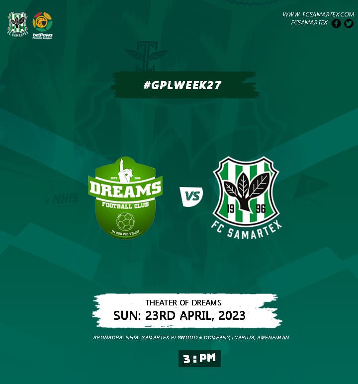 FcSamartex1996's tweet photo. M-A-T-C-H     D-A-Y

🏟 Theater of Dreams, Dawu
📆 23rd April 2023
⏱ 3:00 pm
🏆 @GhanaLeague 
#Saxwin https://t.co/eK2wCbnORf
