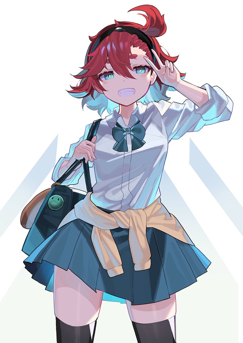 suletta mercury 1girl skirt solo red hair school uniform thighhighs hairband  illustration images