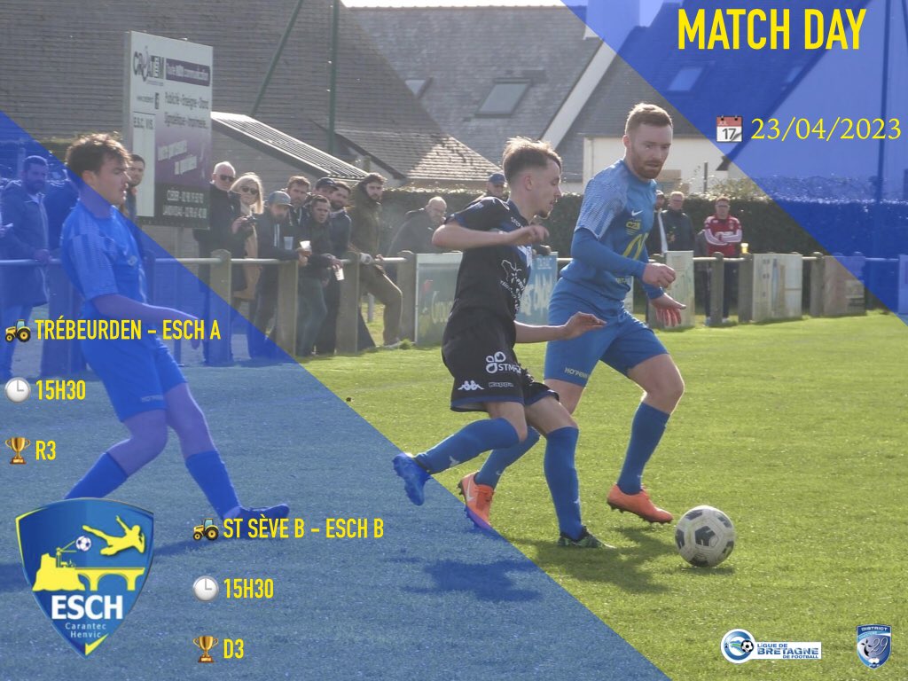 ESCH_inside's tweet photo. ⚽️ #Matchday

20ème journée de championnat aujourd’hui, avec deux matchs à l’extérieur pour nos seniors :
- l’équipe première se déplace à Trébeurden, coup d’envoi à 15h30
- la réserve se rend à St Sève, pour un match également à 15h30

💪 Allez les blaunes ! https://t.co/wRCCMNbxKJ