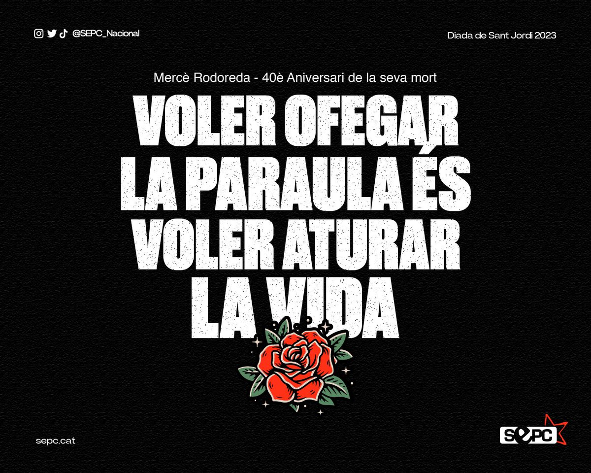 Llegim, parlem, estimem i pensem en català. 

👉🏽 Fem d'avui una diada de lluita en defensa de la nostra llengua. 

Feliç Sant Jordi! 🌹