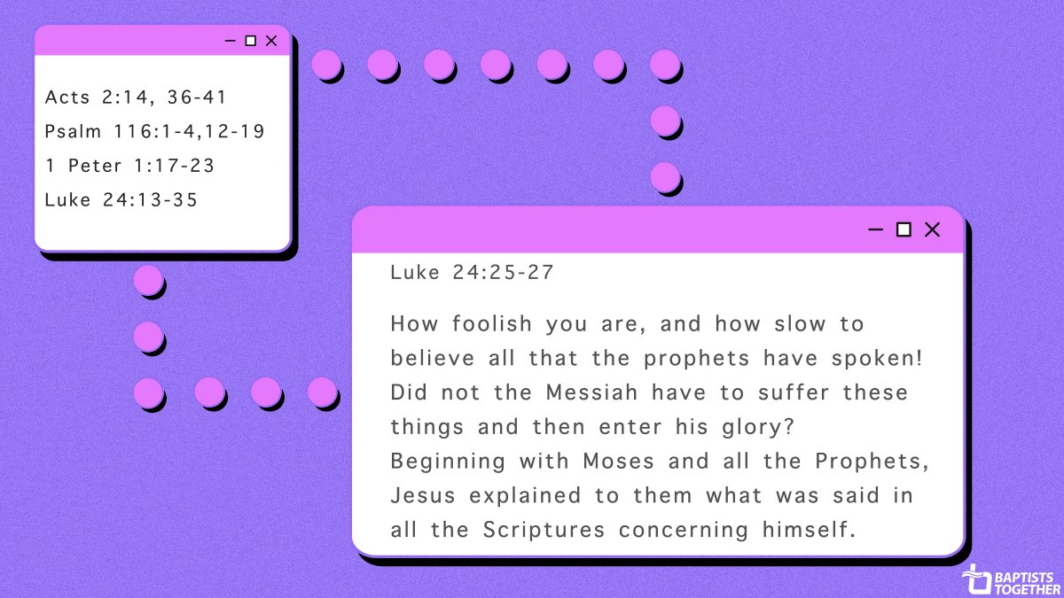 baptistuniongb's tweet photo. #lectionaryreflections
Luke 24:13-35: 'How foolish you are, and how slow to believe all that the prophets have spoken! Did not the Messiah have to suffer these things and then enter his glory?'
All reflections are free, simply visit: https://t.co/d43ifTO9CJ https://t.co/c34vs7vxrC