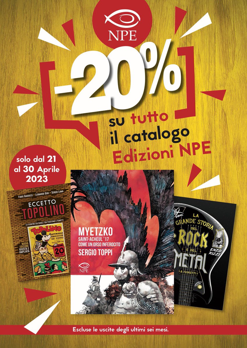 -20% su tutti i volumi, solo fino al 30 aprile!

Usa il codice promozionale VENTI: edizioninpe.it

L’iniziativa è valida anche in fumetteria. 

[Sono escluse per legge le uscite degli ultimi 6 mesi.]