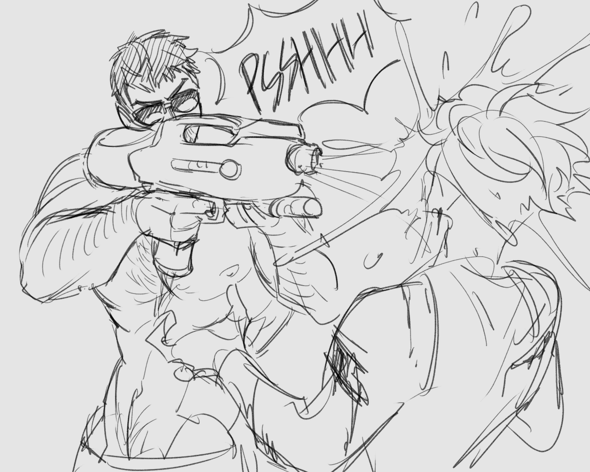 TIANHAI_03's tweet image. hello evil residence fans i had a dream today that in a new re movie (it looked like death island) leon and chris were fighting zombies at a swimming pool so have some silly doodles