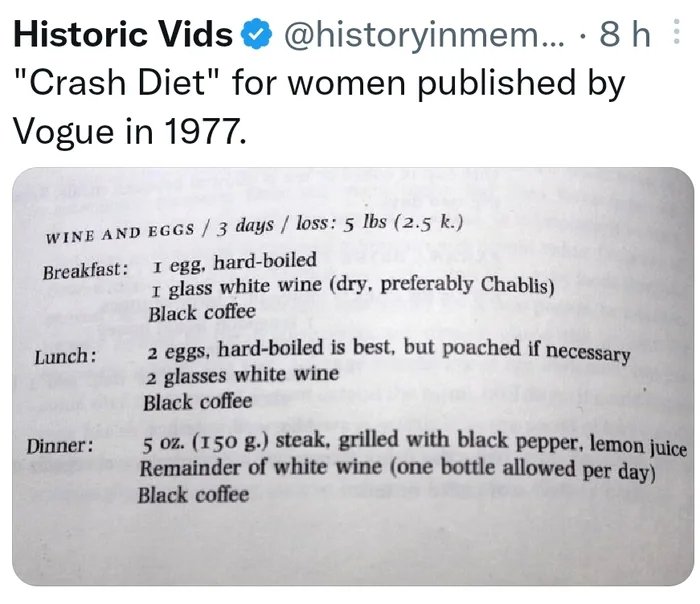 FitDadJosef's tweet image. Diet for women in the 70s.