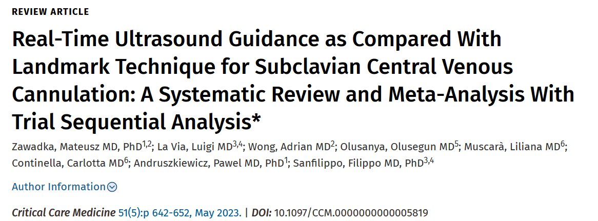Thanks to @CritCareMed editorial team for reviewing and editing our manuscript 🙏
👉journals.lww.com/ccmjournal/Abs…

Editorial 📖
Ultrasound-Guided Subclavian Central Venous Catheter Insertion: A Slow Return to Former Glory
Prager, Ross MD; Basmaji, John MD
👉 journals.lww.com/ccmjournal/Cit…