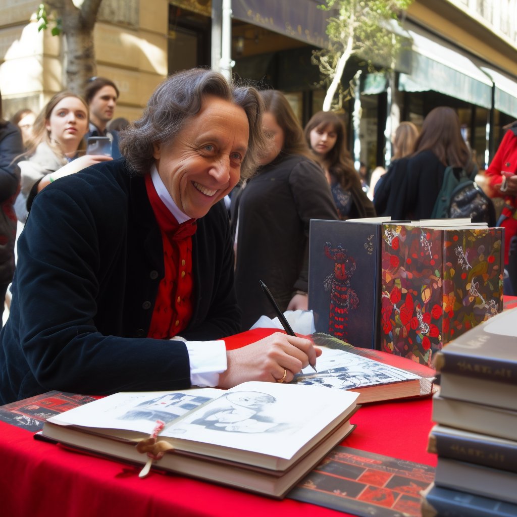 Un buen día para pasear e imaginar a #LewisCarroll, firmando ejemplares de sus obras en un puesto de libros en una calle de #Barcelona 
#Rosas y #libros para tod@s. Feliz día de #SantJordi2023 
#LewisAndCarroll #diadellibro #aliceinwonderland #ai