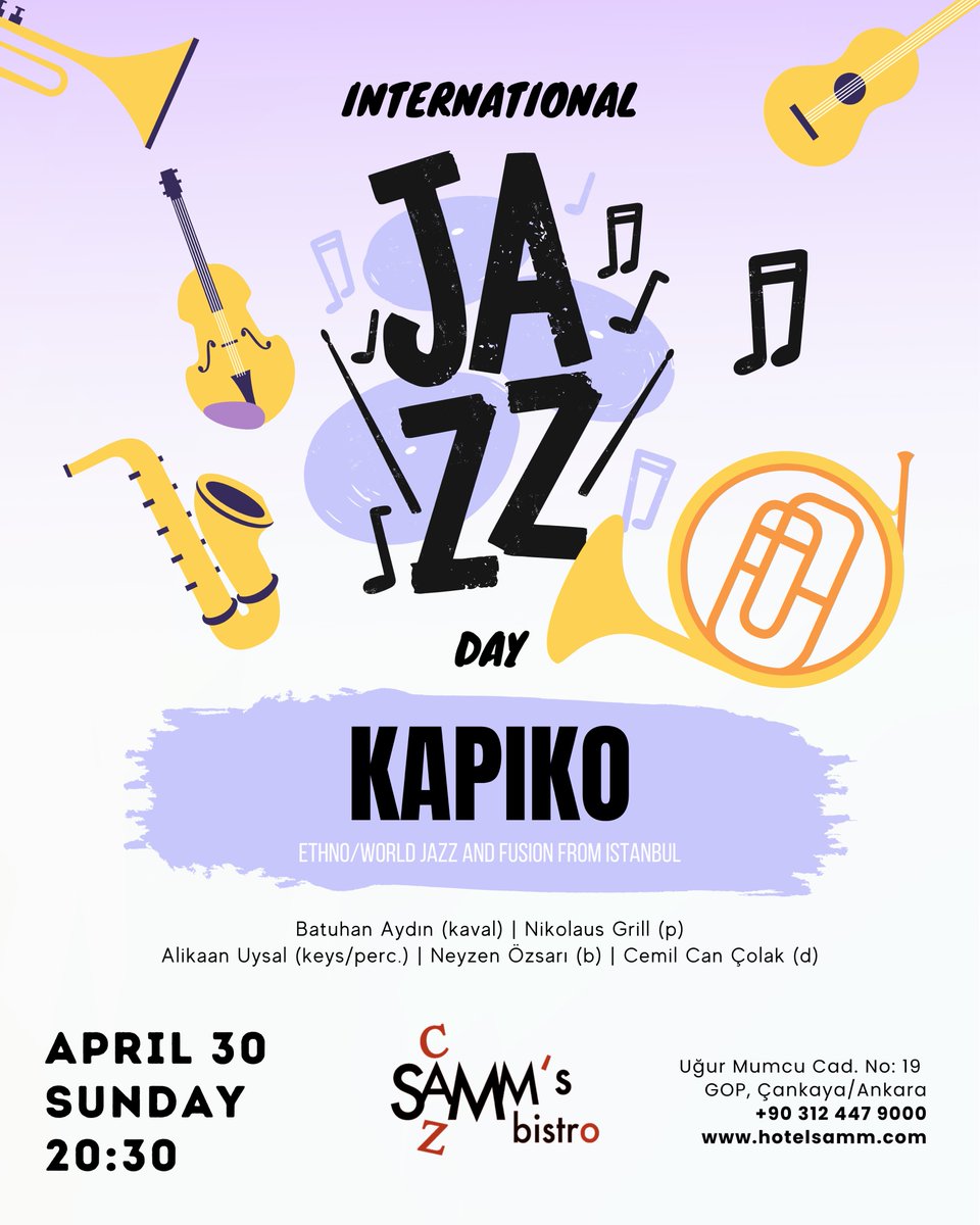 batuaydn's tweet photo. Ankara’ya gelmiyor musunuz hiç diye soranların dikkatine📯 30 Nisan akşamı, saat 20:30'da ekibim @kapikoband ile birlikte Ankara’nın muazzam caz sahnesi SAMM’s Bistro’da çalacağız🚀 Sizleri de bu keyifli akşamda aramızda görmekten büyük mutluluk duyacağım❤️ #InternationalJazzDay https://t.co/Q5WcsveQkI