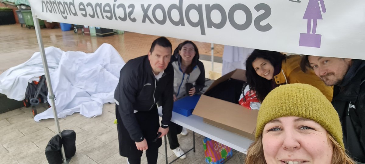 Come rain or shine we're here every year spreading the good work of #WomenInSTEM this year with a #Neuro theme. Last minute double gazebo grab was a good choice! Anyone coming please bring us some spare socks!!! <a href="/SoapboxBN/">Soapbox Sci Brighton</a> <a href="/SussexNeuro/">SussexNeuro</a> <a href="/SoapboxScience/">Soapbox Science</a> <a href="/BritishNeuro/">British Neuroscience Association</a>