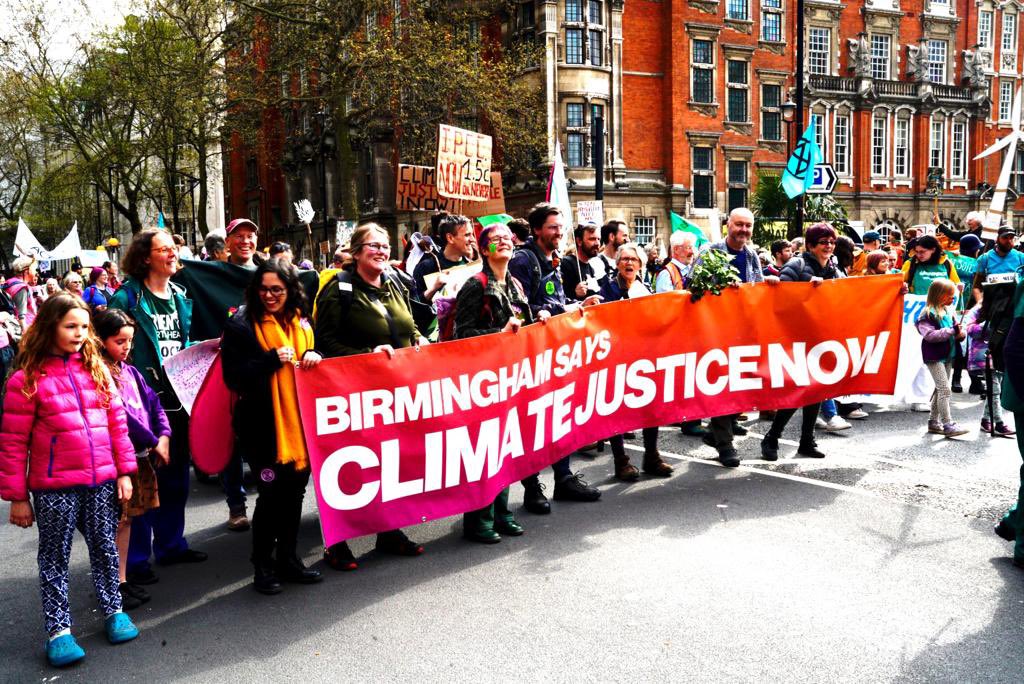 BrumCJC's tweet photo. On the march at #TheBigOne to demand the system change needed to halt &amp; reverse #BiodiversityLoss with @XRBham, @FootstepsBCF, @DivestWMPF, @sleeveshearts, @Bham_FOE, @RetrofitBH + many more 💚✊🏼🌍🌱 https://t.co/i9qY9qkvXI