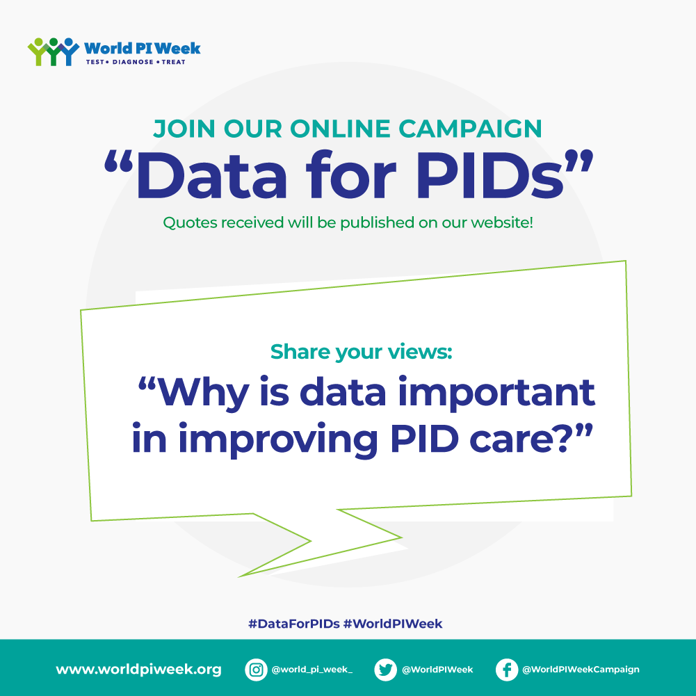 WorldPIWeek's tweet photo. Reminder: participate in our online campaign #DataforPIDs! Share your views on why data matters to improve #PID care! https://t.co/AHoCZqSSTL https://t.co/OzIiEFTCqO