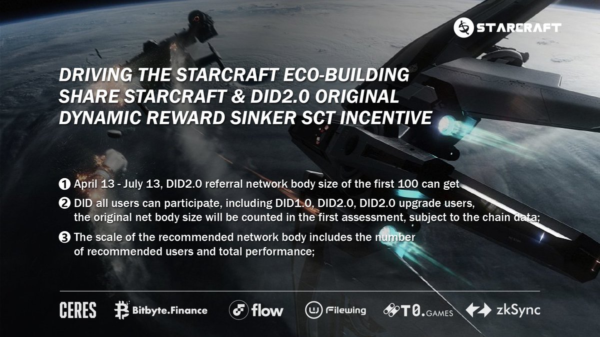 Starcraft_vip's tweet photo. 👏👏promote #StarCraft ecological construction, since ⏰April 13 all users of #DID according to the size of the recommended network top 100 will share the #StarCraft & #DID2.0 dynamic rewards #SCT incentive.🔥🔥 https://t.co/jBqigznO1p