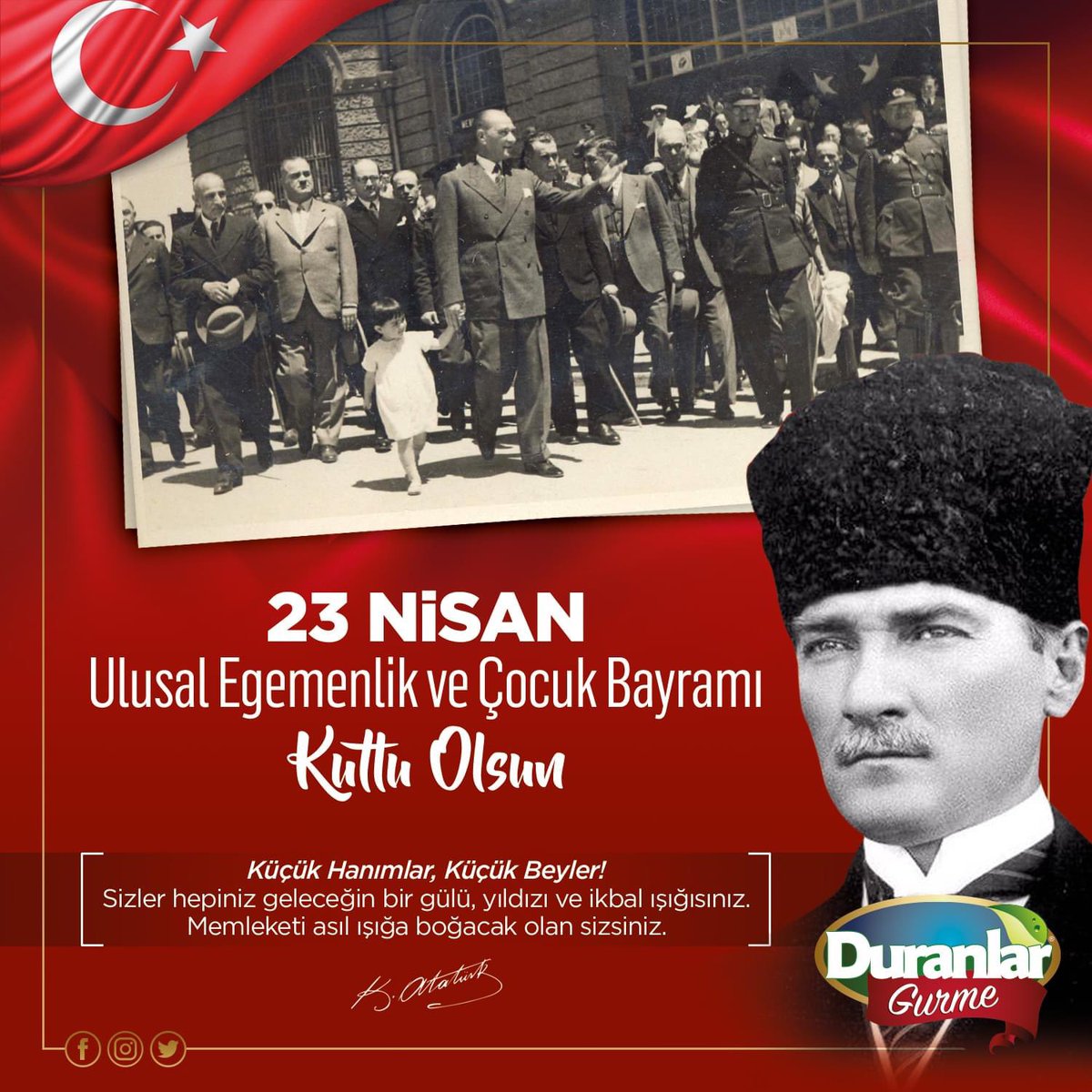 duranlarsut's tweet photo. Türkiye Büyük Millet Meclisi'nin Kuruluşunun 103. Yılı ile 23 Nisan Ulusal Egemenlik ve Çocuk Bayramı'mız Kutlu Olsun. 🇹🇷
#23Nisan #UlusalEgemenlik #DuranlarSüt #DuranlarGurme #GurmeŞarküteri #D2Gıda #Antalya #Burdur #SağlıklıLezzetler https://t.co/gect1USz0Z