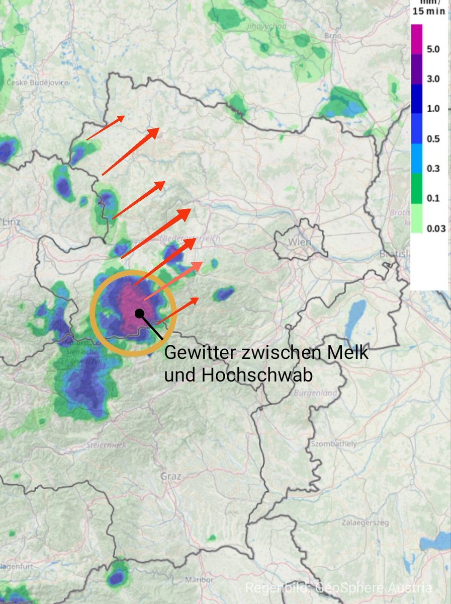 #gewitter verlagern sich nun nach NÖ. In der nächsten Stunde ist vom Waldviertel bis zu den Türnitzer Alpen mit Gewittern zu rechnen. Aber auch bei Telfs in Tirol blitzt es schon.