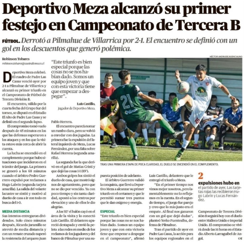 VillarricaMuni's tweet photo. ➡️ El medio regional, además, informa de la construcción del APR de Llau Llau y El Pirao, así como la derrota de Pilmahue, jugando de visita con Meza (1-2), en Tercera "B".

#Villarrica #LaGenteEstáPrimero #LicanRay #ZonaLacustre #MuniVillarrica #Ñancul #Turisno #TerceraDivisión https://t.co/rJpHYVY8Bn