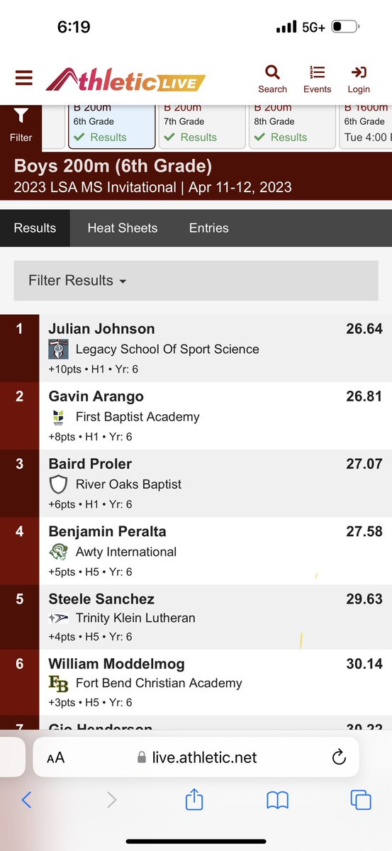 Juju_turbo17's tweet photo. Won the Middle School 6th grade 200m at the 2023 LSA MS Invitational with A 26.6. #youthrunner #200meter #Nikerunning #LegacySSS https://t.co/vRJdsAB6lA