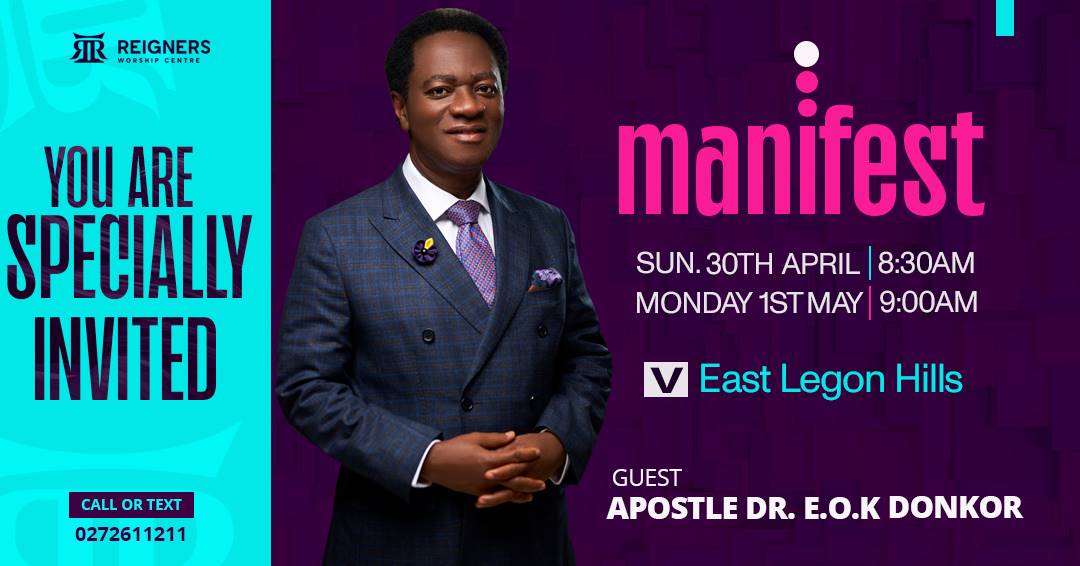 ReignersWC's tweet photo. Something biiig is happening at Reigners Worship Centre this Sunday, 30th April  and Monday, 1st May, 2023 as we host  our father, Apostle Dr. Emmanuel Osei Kwabena Donkor. The Lord will visit His people and we will never be same again.Get connected. Invite friends and family. https://t.co/8rsfd5huYf