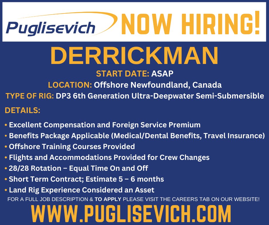 NOW HIRING - Derrickman

For a full job description and to apply click the link below:
 appone.com/MainInfoReq.as…
  
#puglisevich #Derrickman #offshore #offshorejobs #oilgas #oilgasjobs #hiring #vacancies #recruiting  #nowhiring #jobsearch #job #applynow