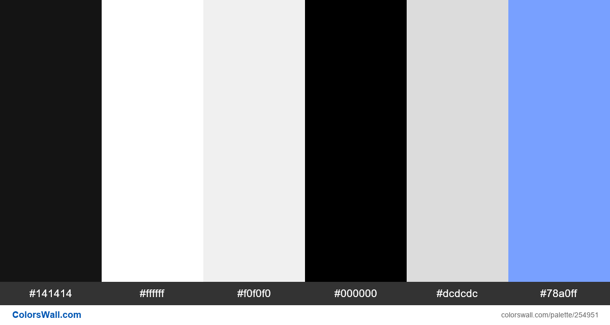 colorswall's tweet photo. Website performance minimal ui ux design hex colors #141414, #ffffff, #f0f0f0, #000000, #dcdcdc, #78a0ff #colors #palette https://t.co/HURVn6W6Dl https://t.co/hkQmRyYF0U